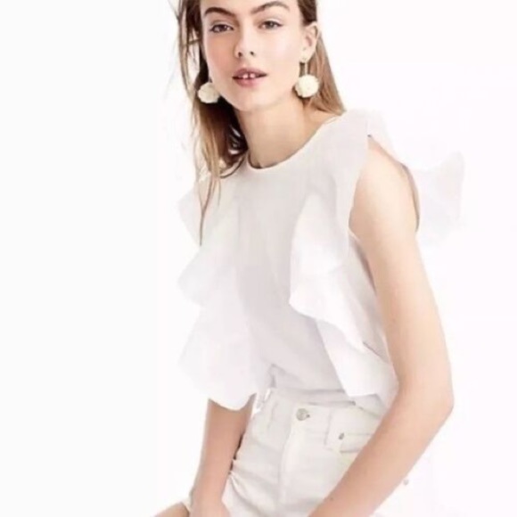 J. Crew Tops - NWT J. Crew White Ruffle-Front Top Short Sleeve G5502